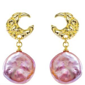 925 Sterling Silver Moon & Pearl Earrings – Cultured Freshwater Coin Pearl Drops